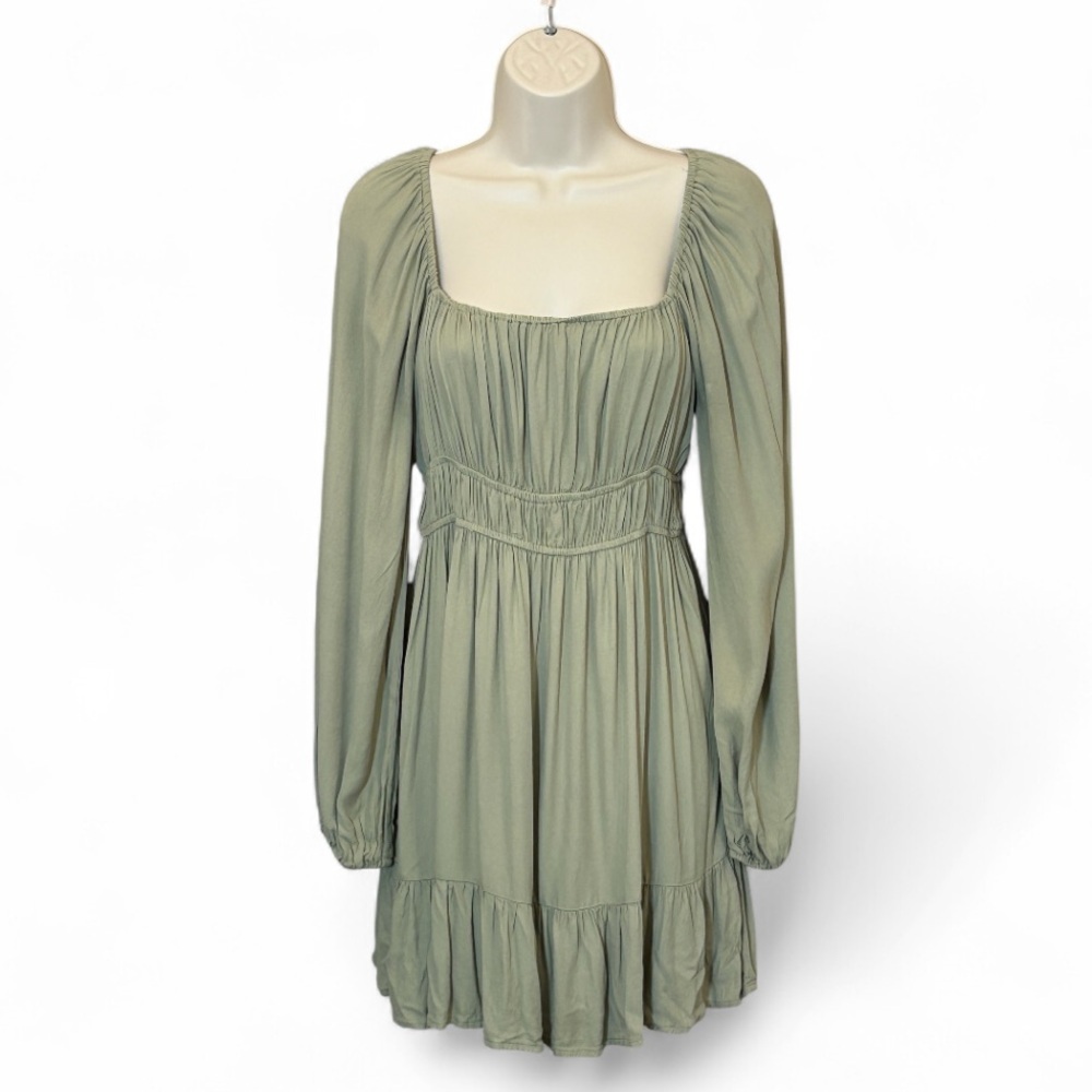 Forever 21 Cottagecore Flowy Sage Green Mini Dress Size Medium